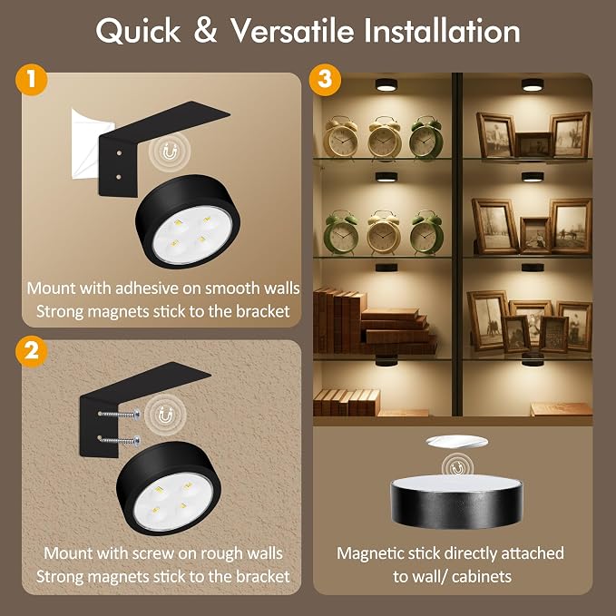 Picture Lights for Wall, Rechargeable Battery Wireless Poster Lights, Black | LED Magnetic Painting Light with Remote Dimmable, Timer＆3 Lighting Modes, Art Display Puck Light for Frame Portrait, 3 Pack - Image 8