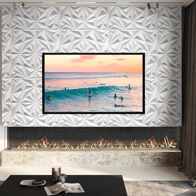 STICKGOO 3D Wall Panels Diamond, White, 12''x12'', 33 Pack | Accent Wall Panels for Interior Wall Decor, Living Room, Bedroom, TV Background, Office, Cover 32 Sq.Ft - Image 2