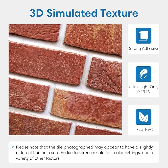 COMSTICKC 3D Peel and Stick Faux Brick Wall Panels for Quick DIY Wall Decor | Red, 10 Pcs 11.8" x 11.8", Not Real Brick, Small Size Brick, Lightweight Thin PVC Decorative Wall Sticker, Cover 9.7 sq ft - Image 3