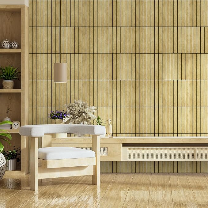 WADILE Peel and Stick Wood Slat Wall Panels 12x12in PVC 10 Pack | Decorative wall panels, self adhesive, living room, bedroom, accent wall, not real wood - Image 8