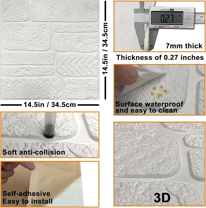 YU LI 3DH 3D Wall Panels Peel and Stick Faux Stone Wall Panel Black 20-Pack Faux Brick Self-Adhesive Wallpaper 3D Foam Brick Wallpaper - Image 6