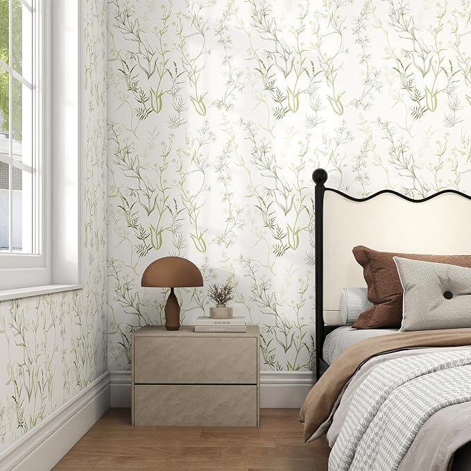 Timeet Floral Peel and Stick Wallpaper Botanical Wildflower Self Adhesive Wall Paper Removable Plant Vine Contact Paper for Living Room Bedroom Accent Decor 17.3" x 400" - Image 2