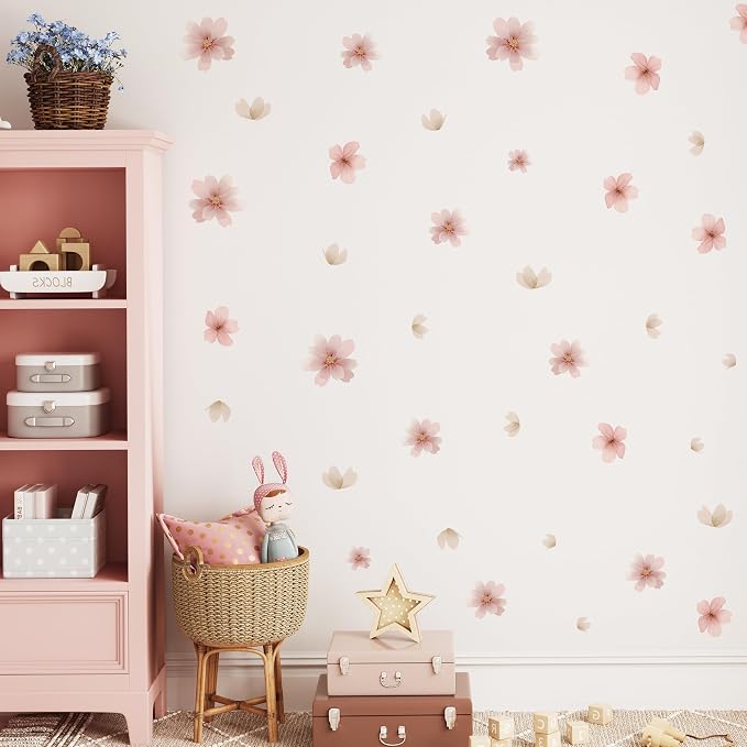 Flower Wall Decals - Peel and Stick Floral Flowers Wall Stickers,Removable Pink Flower Home Decor Art for Living Room, Girls Bedroom, Nursery Decor Wall Corner Decor (Pink Flower Wall Decals) by Unknown