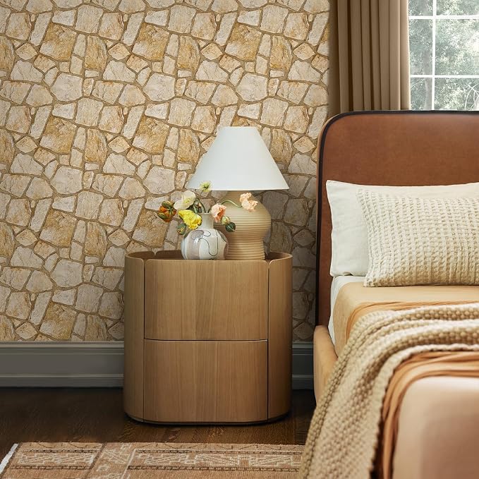 COMSTICKC 3D Faux Stone Wall Panels Peel and Stick, 10 Pcs 11.8" x 11.8" | Yellow, Not Real Stone Wall Wallpaper, Fake Stone Decorative Tiles Wall Covering for Quick DIY Wall Upgrades, Cover 9.7 sq ft - Image 2