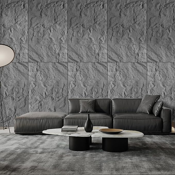 Faux Stone Wall Panel 43.3''x23.6'', Mountain Rock Design, Cement | 4 Pack PU Stone Wall Panels for Interior Wall Decor, Bedroom, Living Room, Office - Image 3