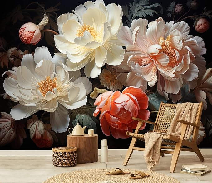PYFFYP-3D Floral Peel and Stick Wallpaper murals with Dark Peony - Image 3