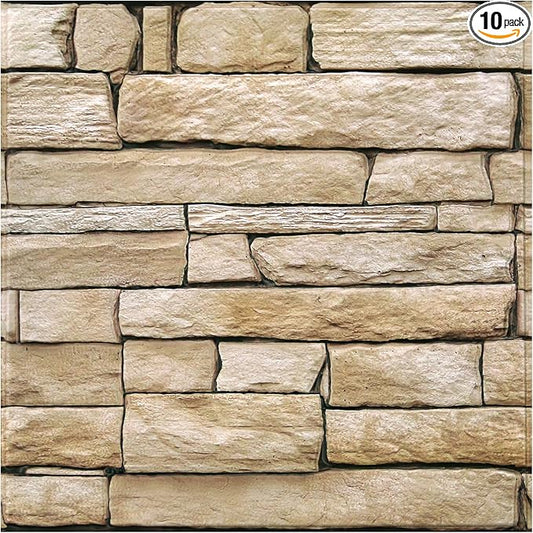 3D Faux Stone Wall Panels Peel and Stick, Designed for Quick DIY | Light Brown, 10 Pcs 11.8" x 11.8", Stone-Look, Ultra-Light PVC Fake Stone Covering Tiles for Wall Renovation, Cover 9.7 sq ft by SMOOSTIKCDECOR