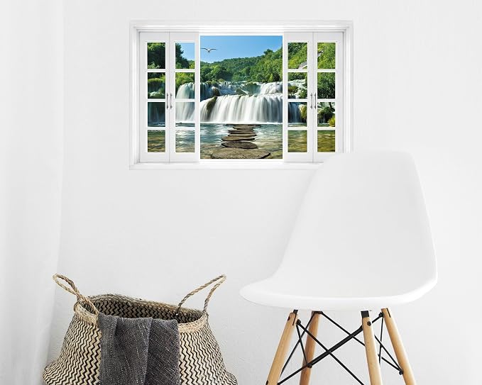 FLFK Fake Window Wall Decal - Waterfall Nature Scene Peel and Stick Mural, 24 x 16 inches - Image 4