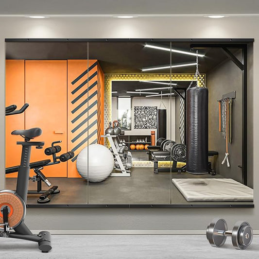 Home Gym Mirror for Wall, 48x24x3PCS Frameless Full Length Mirror, Black by TRAHOME
