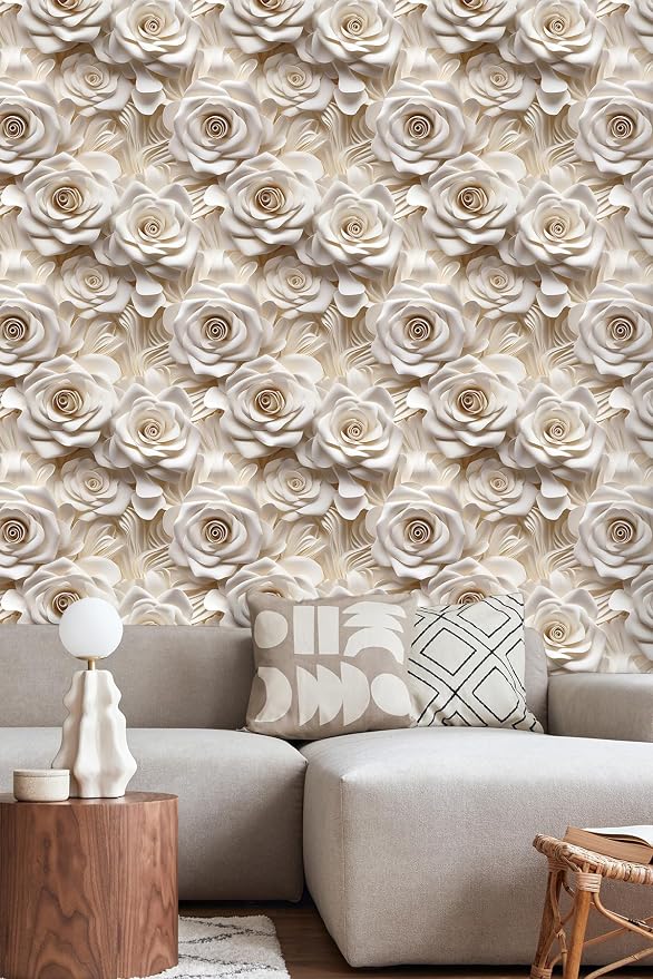 Peel and Stick Wallpaper Beige Rose Floral Decor - Image 4