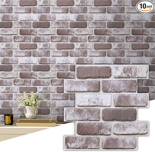 Commomy Faux Brick Wall Panels Peel and Stick Thin PVC 10 Pcs 11.8" x 11.8" | Small Size Thin PVC Quick Wall Covering Home Decor for Kitchen,Fireplace,Home Office (Covers 9.7 sq.ft) by CommomyDecor