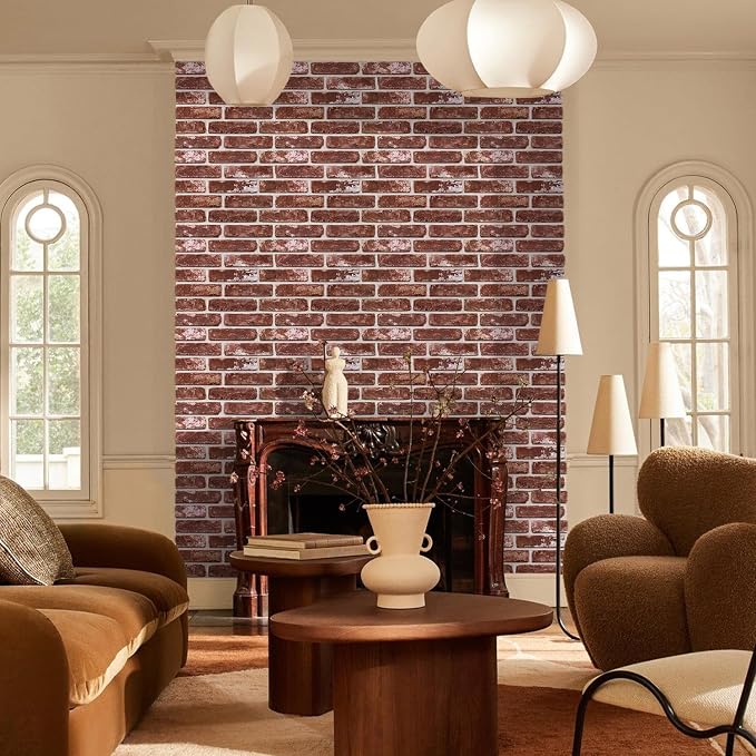Commomy 3D Faux Brick Wall Panels Peel and Stick - 10pcs 15.74" x 11.8" | Ultralight Thin PVC Fake Brick Wallpaper Tiles Wall Covering for Home Office,Living Room Quick DIY Home Decor(12.92 sq.ft) - Image 3