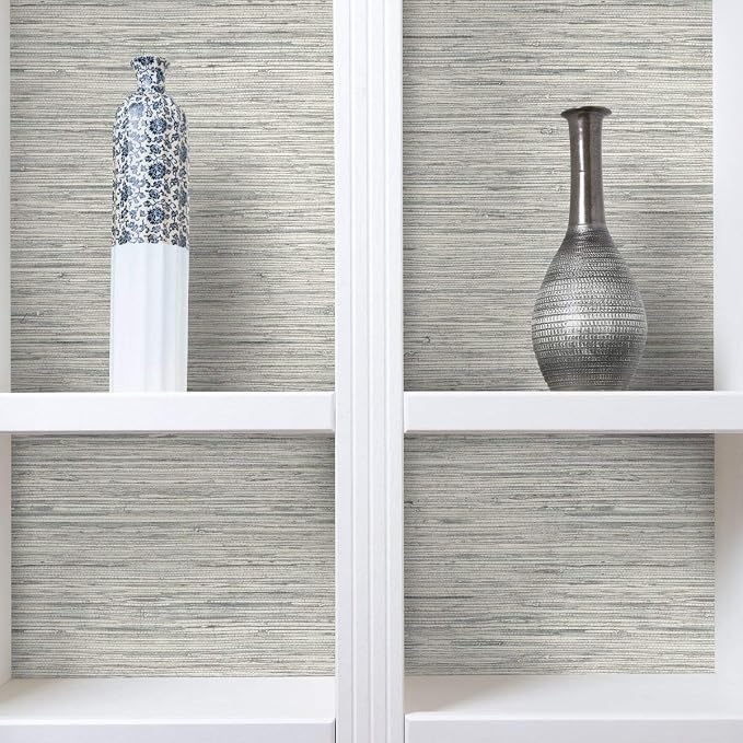 RoomMates RMK11078WP Light Gray Faux Grasscloth Non-Textured Peel and Stick Wallpaper - Image 5