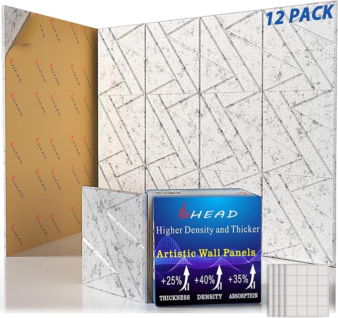12 Pack Self-Adhesive Soundproof Wall Panels, 12 x 12 x 0.47 in Sound Proof Foam Panels for Walls, 1.2lb/ft³ High Density, Thicker 0.47in, Acoustic Panels, Noise Dampening Panels Studio Gray | 12 Pack Thicker Acoustic Wall Panels reduce echo，enhance ro... by Staytunedforournewproduct