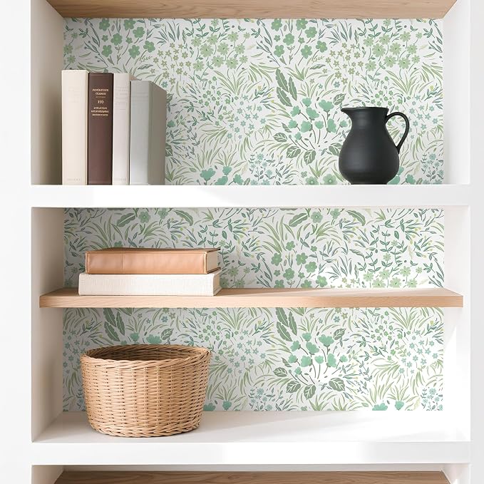 SOON AFTER Green Boho Neutral Floral Peel and Stick Wallpaper, 17.3" x 118" Removable & Waterproof Vinyl Wallpaper, Flower Self-Adhesive Contact Paper for Nursery Bedroom Cabinets - Image 4