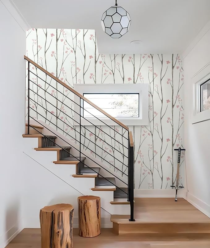 Timeet 197"x16" Floral Wallpaper Peel and Stick Wallpaper White and Pink Wallpaper Boho Self Adhesive Removable Wallpaper for Living Room Bedroom Bathroom Decor - Image 9