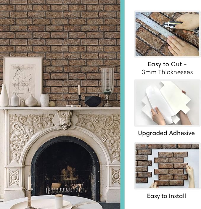 Commomy 3D Peel and Stick Brick Tiles 10 pcs 11.8" x 11.8" for Wall Decor | Small Size Thin PVC Faux Brick Wall Panels Brick Wallpaper for Kitchen Backsplash,Living Room,Fireplace(Covers 9.7 sq.ft) - Image 6
