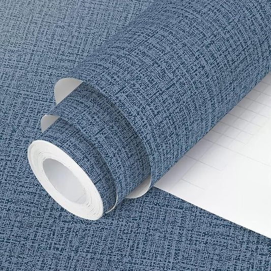 Blue Peel and Stick Wallpaper Grasscloth Decor Paper 17.7in x 393in | Faux Linen Vintage Wallpaper Textured Removable Wall Paper Grass Cloth Cabinets Bedroom for Cabinet Self Adhesive Vinyl by lenify