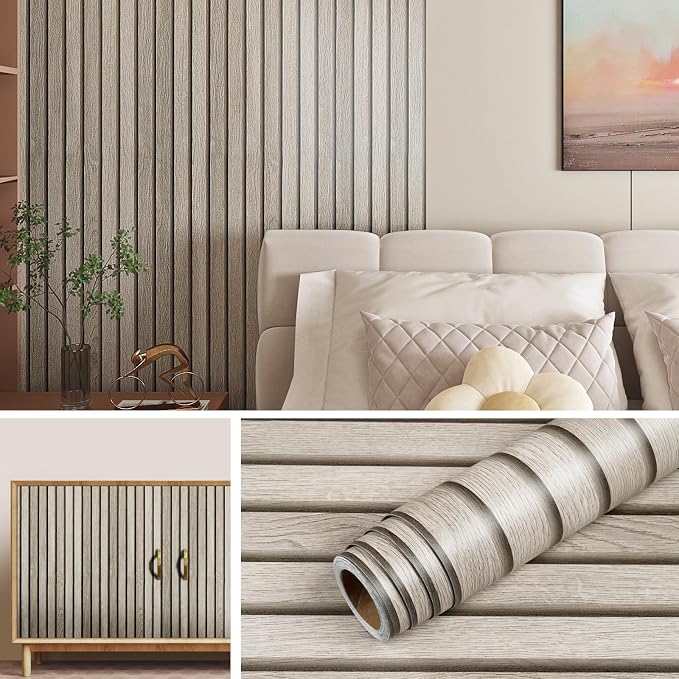 Livelynine 15.8x197 Wood Panel Wallpaper Peel and Stick Wood Panels for Walls Furniture Self Adhesive Contact Paper Roll Faux Wood Slat Wall Panel White Wall Panels Removable 3D Slat Wall Paneling by Livelynine