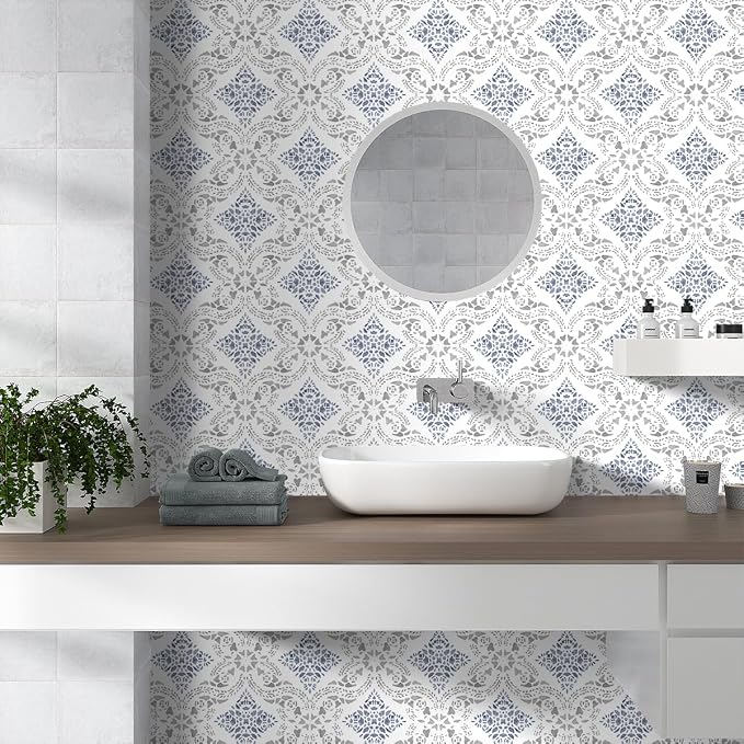 Peel and Stick Wallpaper Blue Wallpaper for Kitchen 16.9" x 196.8" | Blue Geometric Wall Paper for Bathroom Waterproof Boho Self Adhesive Removable Contact Paper Backsplash Decorative Vinyl - Image 7