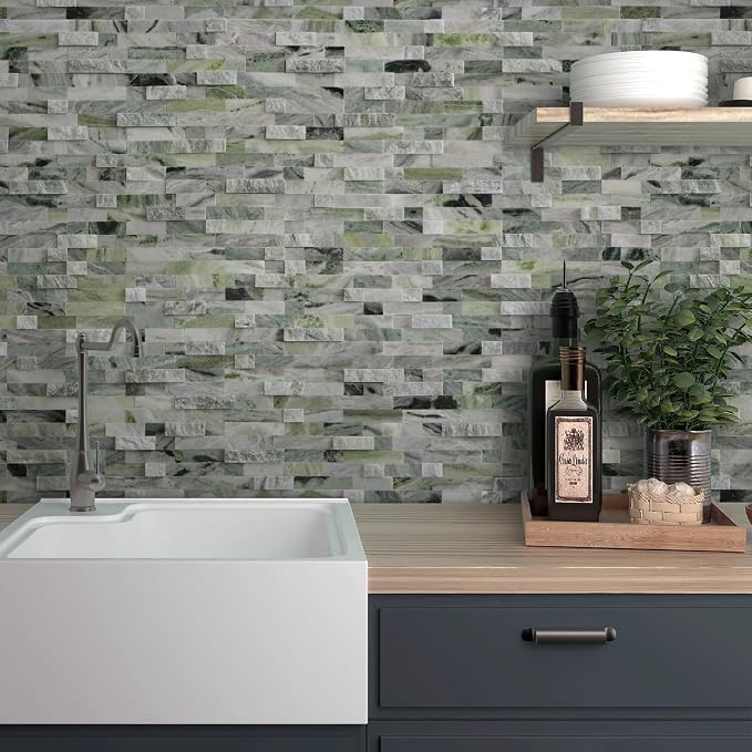SUNWINGS 5-Sheet Peel and Stick Mosaic Natural 3D Stone Self Adhesive Marble Tiles, 11.5" x 10.7" Stick on Backsplash for Kitchen Bathroom Fireplace Vanity, Emerald Green - Image 5