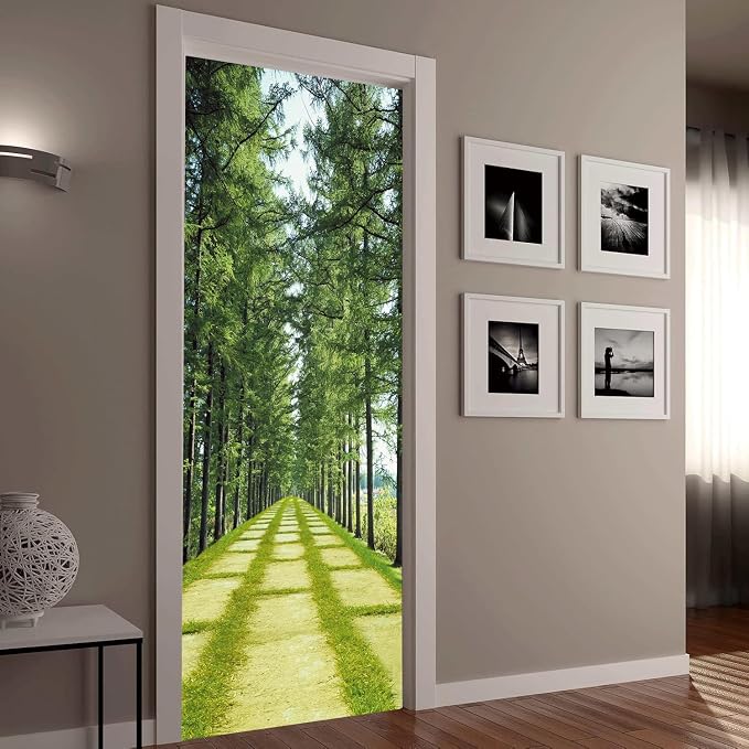 artfanke 3D Peel and Stick Door Sticker 30.3"x78.7"- Self-Adhesive Door Wallpaper Murals Decal-Green Forest Lawn Wall Poster for Home Decor (2 Sheets/Set) - Image 7