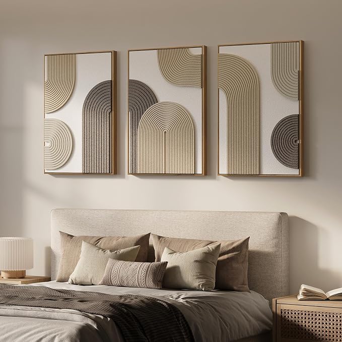 Large 3D Textured Framed Boho Neutral Abstract Wall Art, 3 Piece 24x36 inch | Modern Geometric Paintings Artwork for Walls, Minimalist Beige White Wall Decor for Living Room Bedroom Dinging Room Office - Image 2
