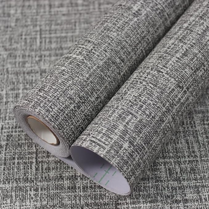 WADILE Grasscloth Peel and Stick Wallpaper 23.6in x 118in, Textured Contact Paper for Cabinets, Faux Linen Wall Paper Pull and Stick, Fabric Vinyl Wallpaper Self Adhesive Dark Gray | Textured contact paper, Faux linen, Vinyl material, Cabinets, Self ad... by WADILE