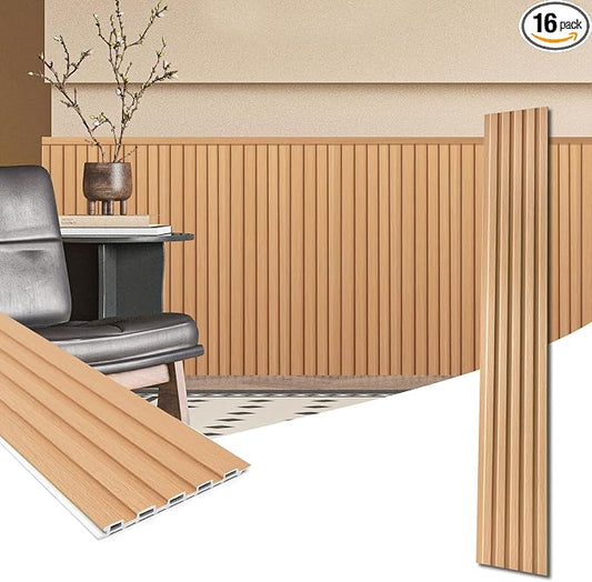 Art3d 48 x 6 Inch WPC Slat Wall Panels, 3D Wall Accents, 16-Pack, Boxwood | Real Wood Grain, Durable, Water Resistant, Wear-Resistant, No Emission, Eco-Friendly, Easy to Care, for Living Room, Bedroom by Art3d