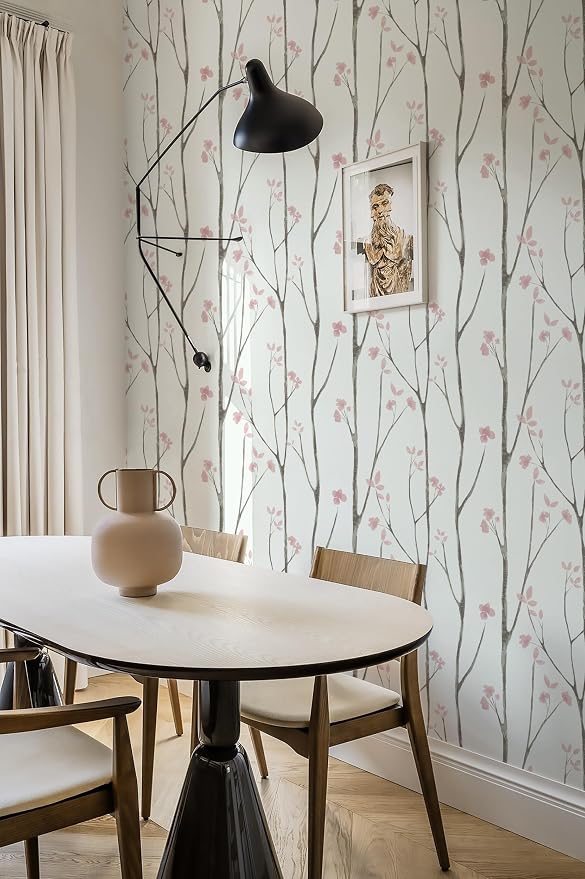 Timeet Floral Wallpaper White and Pink Wall Paper Peel and Stick Modern Contact Paper Removable Self-Adhesive Bedroom Bathroom 16" x 78.7" - Image 6