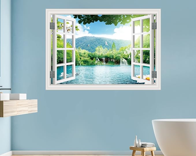 FLFK Fake Window Wall Sticker - Landscape Faux Window Wall Mural for Wall Decor, Stick and Peel Wall Decals,16"x24" - Image 4