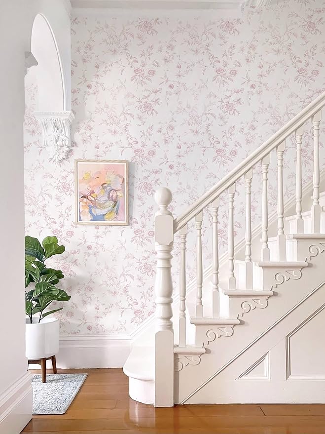 Ismoon Pink Floral Peel and Stick Wallpaper Vintage French for Bedroom | Textured Botanical Contact Paper Removable Self Adhesive Wallpaper for Bathroom Vinyl Roll Renter Friendly 17.3in×9.84 ft - Image 4