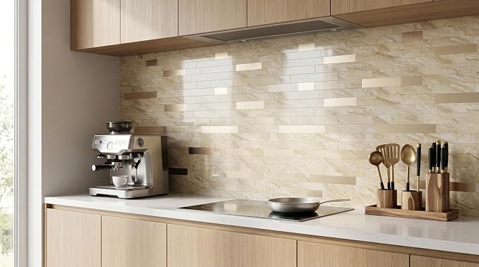 Yipscazo 2026 New Upgrade Peel and Stick Backsplash, Stick on Backsplash Tiles for Kitchen, Bathroom, Fireplace (20 Sheets, Polished Beige Yellow) - Image 2