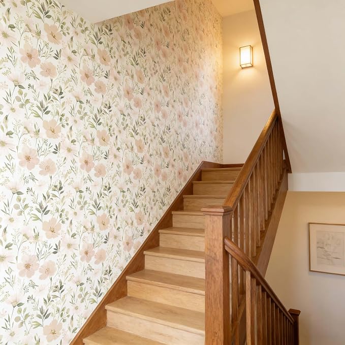 Floral Peel and Stick Wallpaper 17.7in x 70.8in | Watercolor flower removable self adhesive design for cottagecore bedroom accent walls - Image 7