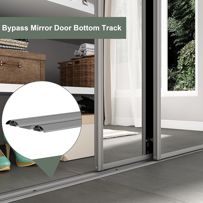 DIYHD Bypass Mirror Closet Door Bottom Track, 60" L x 2-11/16" W, Gray - Image 2