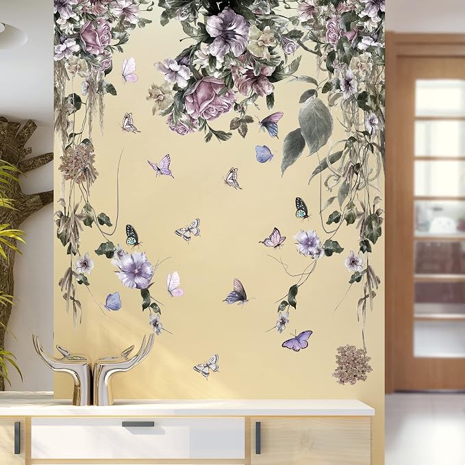 LiveGallery Purple Petunia Wall Decals Peony Flowers Stickers DIY Vinyl Peel and Stick Dark Style Art Murals for Girls Bedroom Living Room TV Sofa Backdrop Office Bathroom Wall Home - Image 6