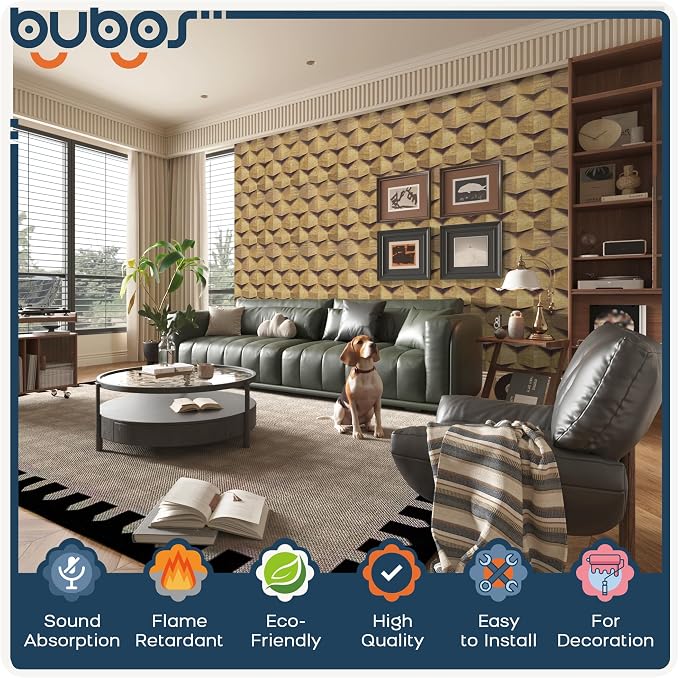 BUBOS 6 Pack Art Acoustic Wall Panels,70.8”x47.2”Self Adhesive for Home Decor | Peel and Stick, for Home Office, Studio & Wall Decor Sound Treatment, Wall Panels for Noise Reduction & Stylish Room - Image 3