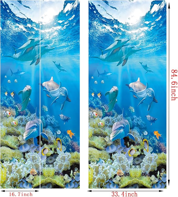 artfanke 3D Peel and Stick Door Sticker 33.5"x84.6"- Self-Adhesive Door Murals Wallpaper-Blue Ocean Dolphins Wall Poster Decal for Home Decor (2 Sheets/Set) - Image 5