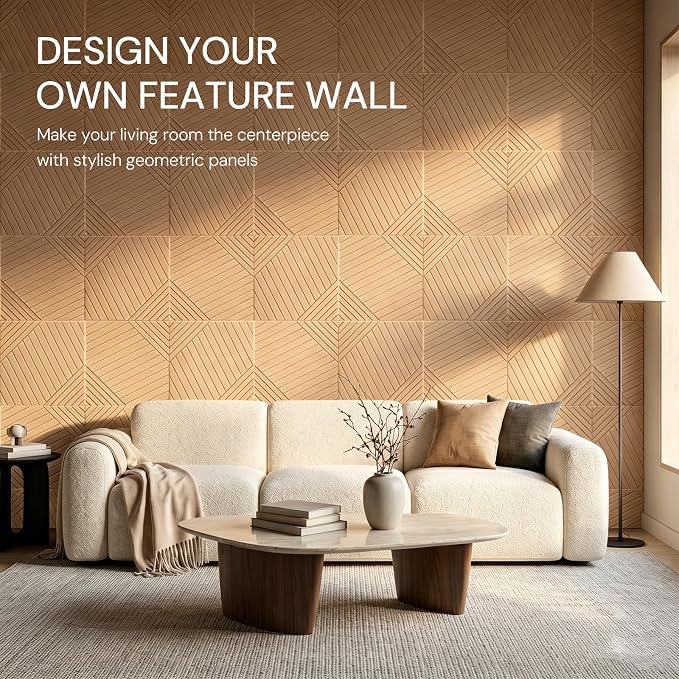 6Pack Acoustic Wall Panels, Wood Peel and Stick Wall Panels, Sound Proof Foam Panels for Walls Decor, Accent Soundproof Wall Panels for Bedroom Living Room Office Wall, 23.62 X 23.62 Inches Faux Wood - Image 3