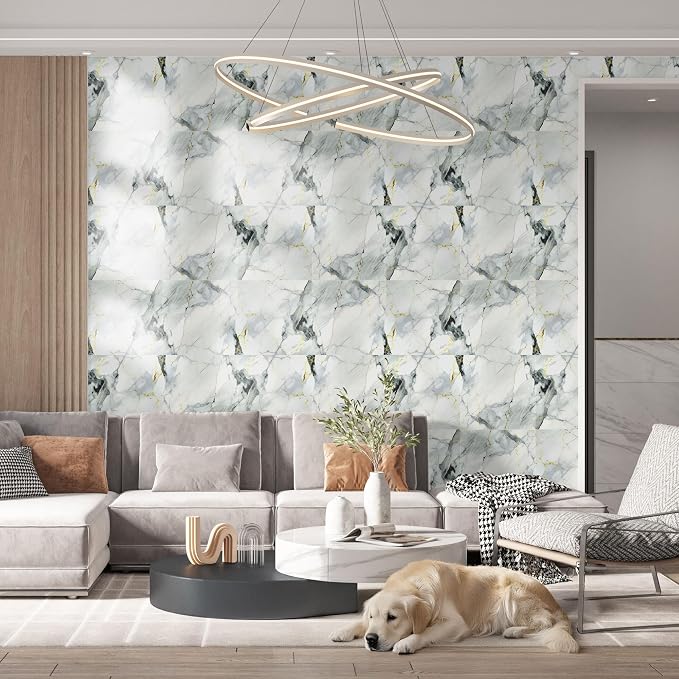 Vieshful 20pcs Peel and Stick Backsplash Tile，11.8"x11.8" Self Adhesive Marble Tile for Wall, PVC Waterproof Shower Wall Panels, Back Splash Stick on Tiles for Kitchen Bathroom, Blue Gold - Image 6