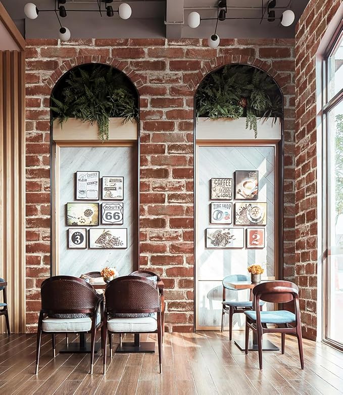 Hopeak Red Brick Wallpaper Self-Adhesive Peel and Stick Waterproof and Removable Good for Home Decoration and Furniture Renovation 17.5X 196 Inches - Image 6