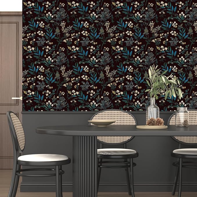 Laatse Vintage Floral Peel and Stick Wallpaper 17.5'' x 118'', Green Blue | Self Adhesive/Removable/Waterproof/Thick Vinyl Contact Paper for Bathroom Bedroom Shelf Cabinet Drawer,Prepasted,Easy Peel - Image 4