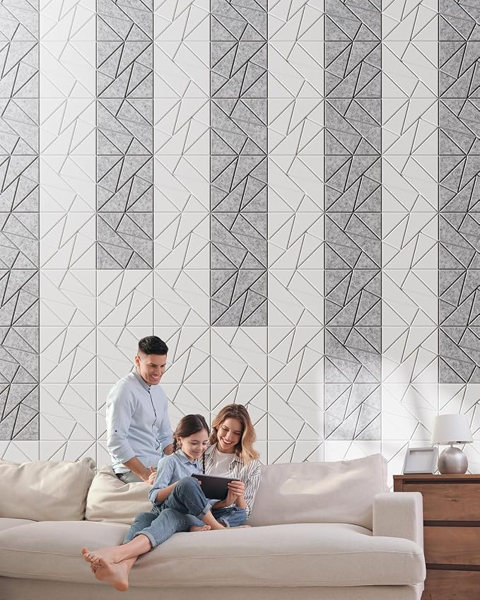 12 Pack Geometric Design Sound Proof Foam Panels for Walls 12"x12"x0.4" Fabric | Cuttable self-adhesive acoustic panels for home studio noise reduction with flexible DIY layout, decorative Sliver Gray - Image 5