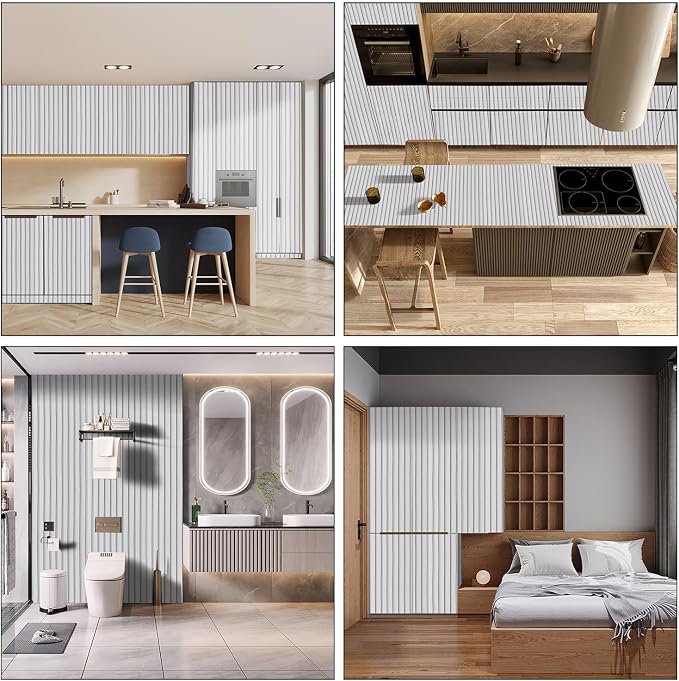 White Wood Slat Wallpaper - Peel & Stick Self-Adhesive (35.4" x 120"), Wood Effect Contact Paper for Walls, Removable DIY Wall Covering for Bedroom, Living Room & Accent Walls - Image 2