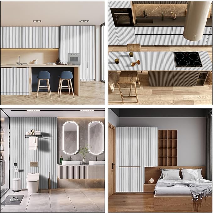 White Wood Slat Wallpaper - Peel & Stick Self-Adhesive (35.4" x 200" Large Roll), Wood Effect Contact Paper for Walls, Removable DIY Wall Covering for Bedroom, Living Room & Accent Walls - Image 2