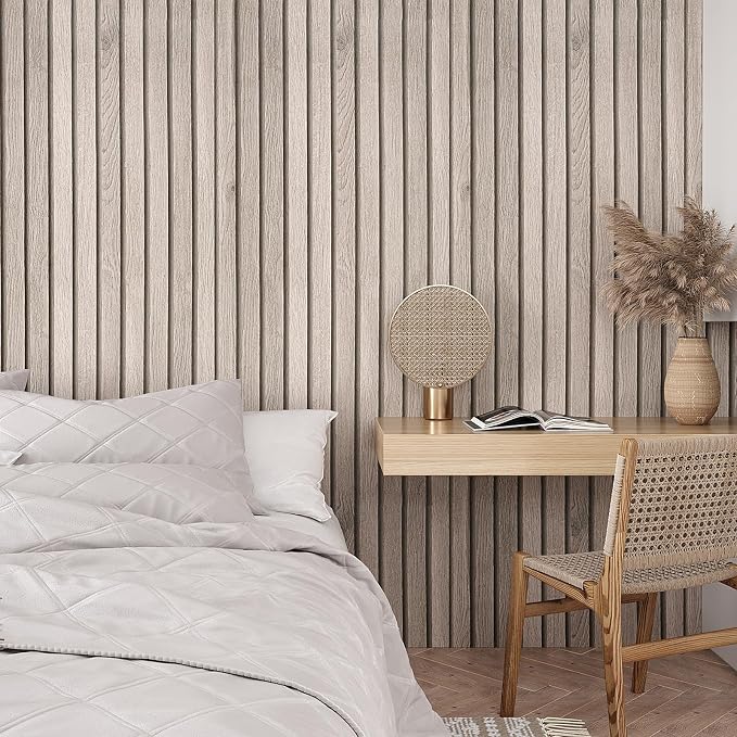 VEELIKE Rustic Grey Oak Wood Slat Wallpaper Peel and Stick Faux Wood Panel Wall Covering for Bedroom Bathroom 24''x354'' Self Adhesive Removable Woods Grain Contact Paper for Accent Walls Kitchen - Image 2