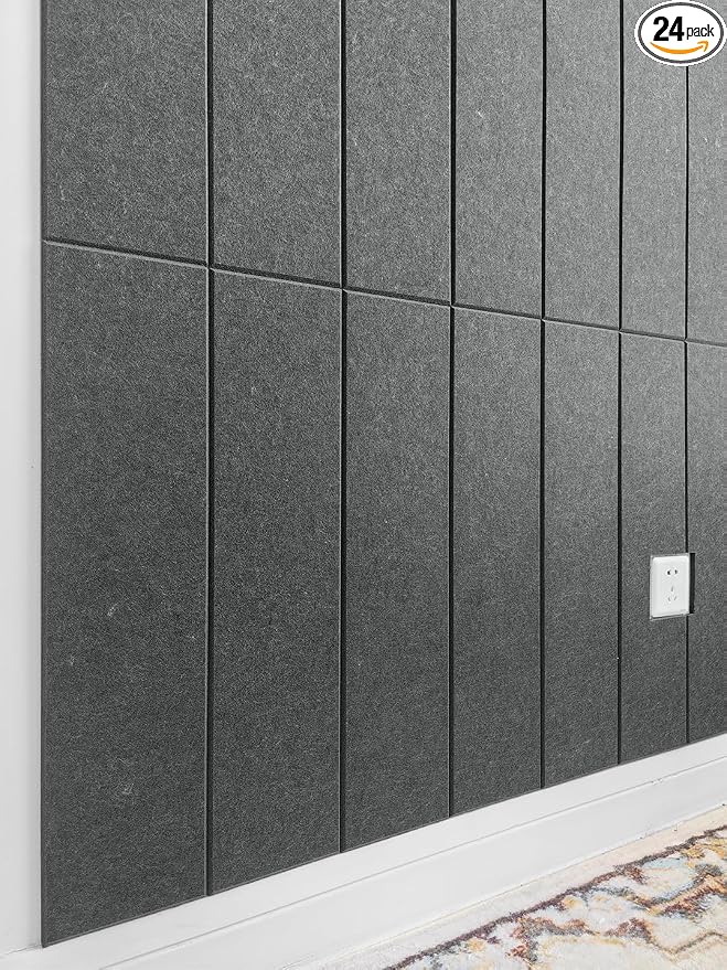 Shiplap Felt Wall Panels for Interior Wall Decor, Accent Wall Paneling for Bedroom Living Room & Office, Peel and Stick, Sound Absorbing – 24 Pack Felt Wall Tiles with Adhesive – Gray Black by DesignerManufacturerofInnovativeBulletinBoardSolutionsforHomeOffice