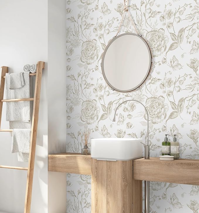 Floral Peel and Stick Wallpaper Boho Beige Contact Paper Neutral Farmhouse Vintage Wall Paper Removable Self Adhesive Wallpaper Bedroom Cabinet Bathroom Waterproof Vinyl Roll 17.3" x 394" - Image 7