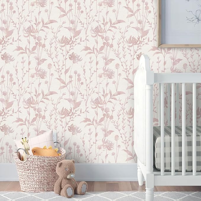 HeloHo Peel and Stick Wallpaper Pink Floral Leaf Wall Paper Self Adhesive Removable Waterproof Contact Paper for Living Room Bedroom Decor 16.1" X 394" - Image 8