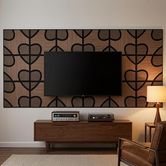 Acoustic Wood Slat Panels, 3D Fluted Wood Panel Sound Absorbing Panel for Bedroom, Office, Interior Decor, 12Pack 11.8"x11.8" (15.5ft²) Soundproof Panels, Bean & Heart Black Oak - Image 4